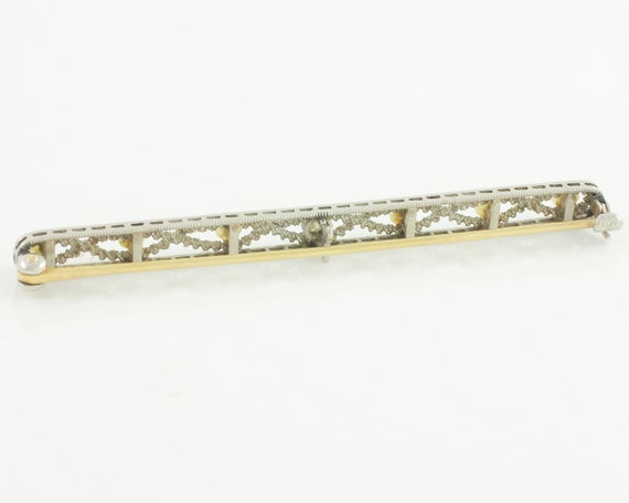 Edwardian Diamond Platinum Seed Pearl 14K Filigre… - image 4