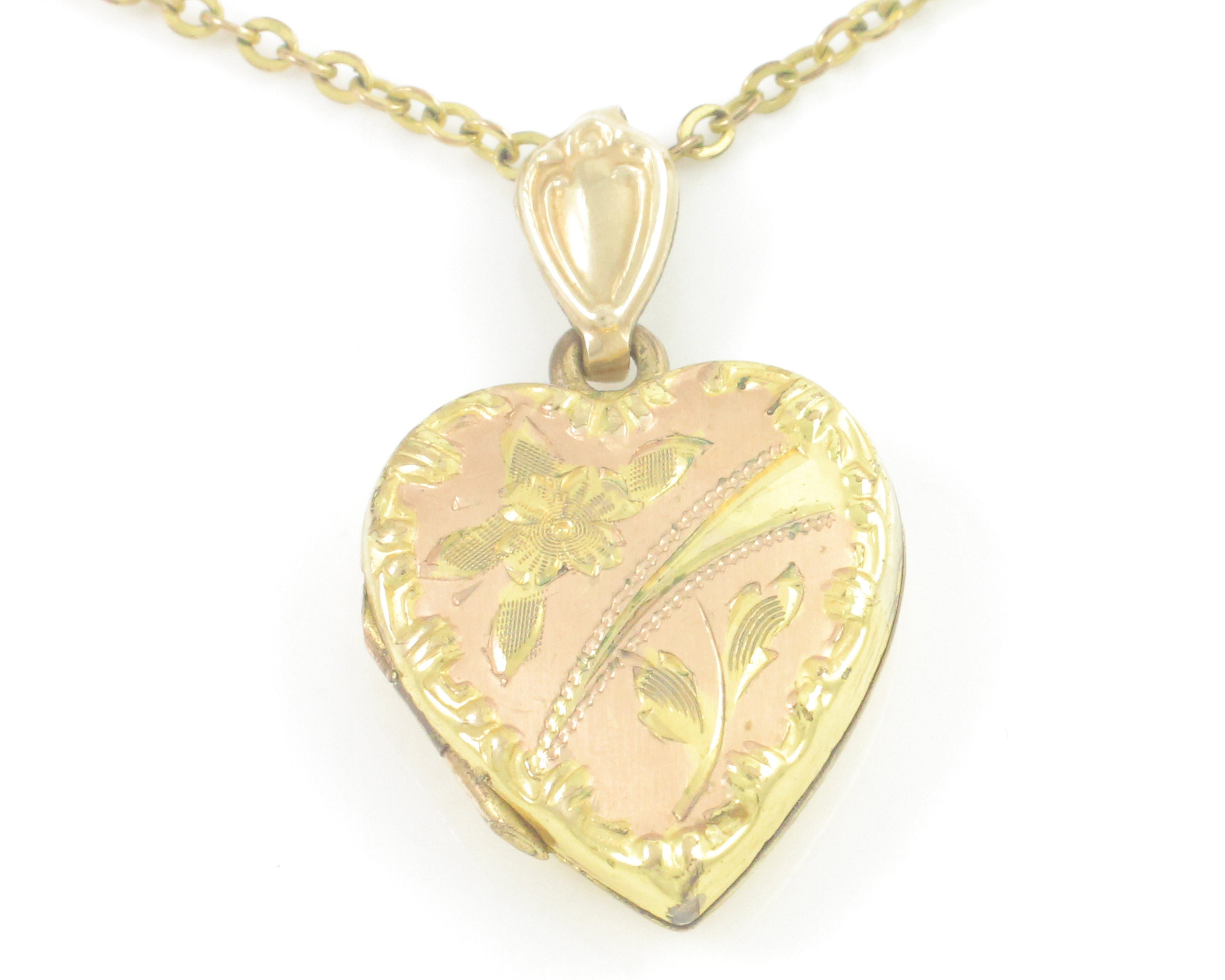 Vintage Heart Locket, Heart Locket Pendant, Rose Yellow Gold Fill