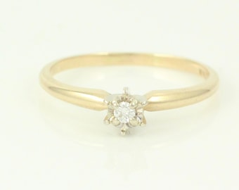 Vintage 14K Gold .05 CT Diamond Solitaire Illusion Head Ring, 14K Gold Diamond Engagement Ring, 14K Diamond Promise Ring, Vintage Jewelry