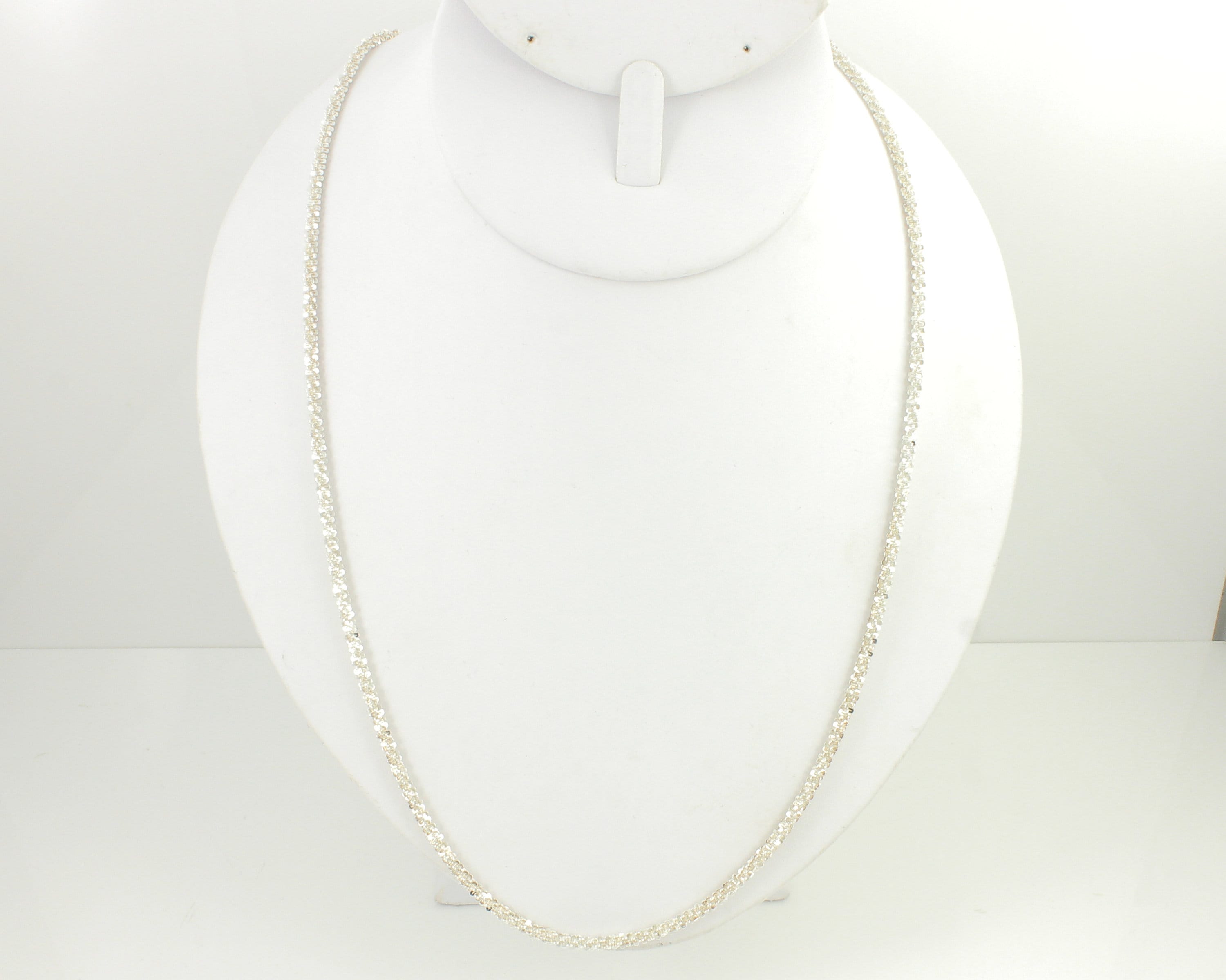 Vintage 950 Silver 24 Inch Tinsel Chain, 1980s Heavy Silver Tinsel