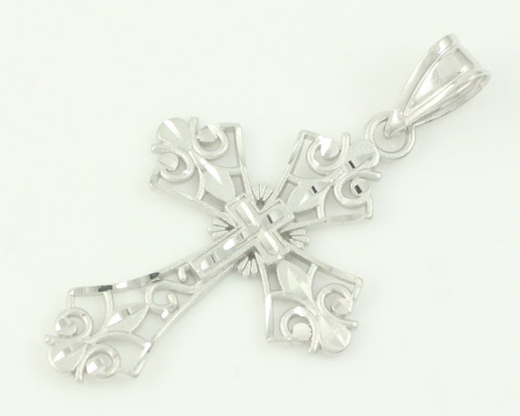 Vintage 14K White Gold Filigree Cross Necklace, 1… - image 3