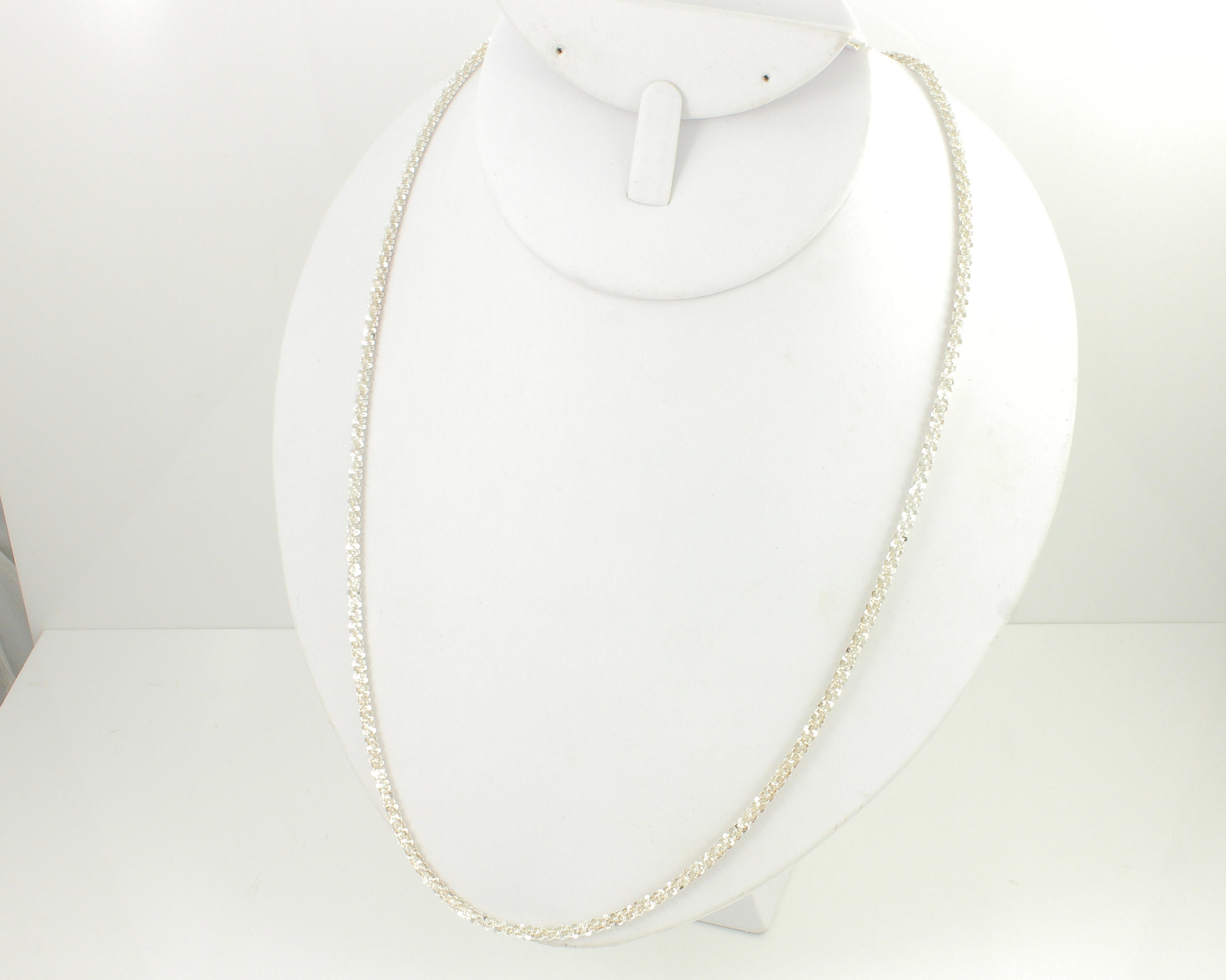 Vintage 950 Silver 24 Inch Tinsel Chain, 1980s Heavy Silver Tinsel
