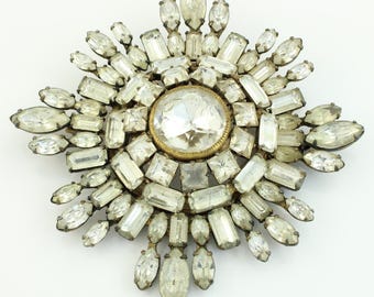 Vintage Large Rhinestone Brooch, Vintage Brooch with Clear Stones, 1950s Vintage Rhinestone Brooch, Vintage Jewelry, Vintage Brooch