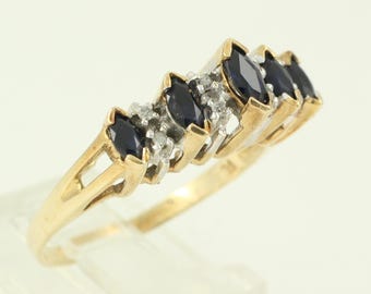 Vintage 10K Sapphire Diamond Cathedral Ring, 1980s 10K Gold Sapphire Diamond Ring, Vintage 10K Sapphire Raised Band, Vintage Jewelry