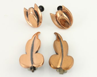 2 Pair Vintage Renoir Copper Modernist Earrings, Mid Century Modern Renoir Earring Lot, Renoir Signed Costume Jewelry, Vintage Jewelry