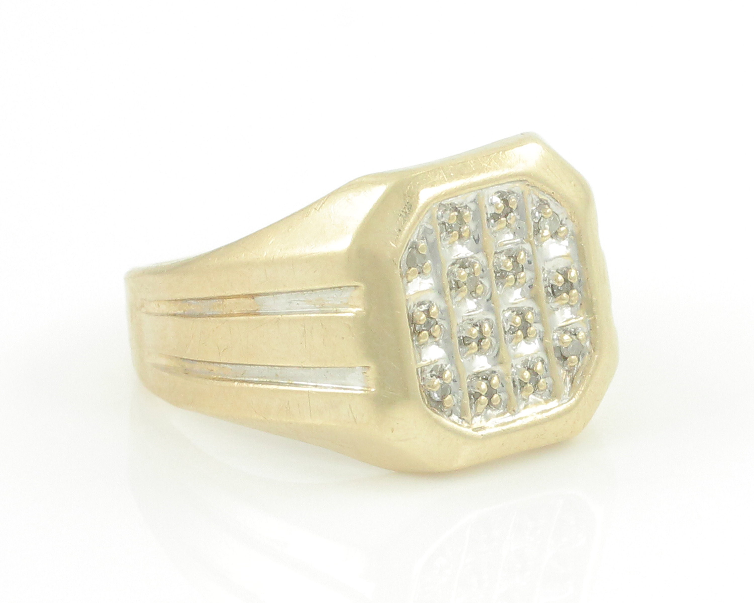 Vintage Diamond 10K Gold Mens Ring, 1980s .10 CT Diamond 10K Ring ...