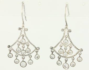 Vintage Diamonique Cubic Zirconia 925 Silver Dangle Earrings, Jacmel Sterling Silver CZ 1.75 inches Chandelier Earrings, Vintage Jewelry