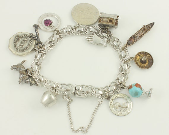 Vintage Sterling Silver Elco Fancy Charm Bracelet with 5 Charms