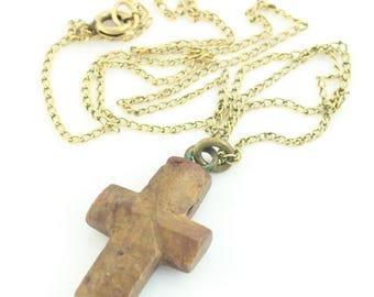 Victorian Staurolite Cross Pendant 12K Gold Fill Necklace, Antique Fairy Stone Cross Charm, Vintage Staurolite Crystal, Vintage Jewelry