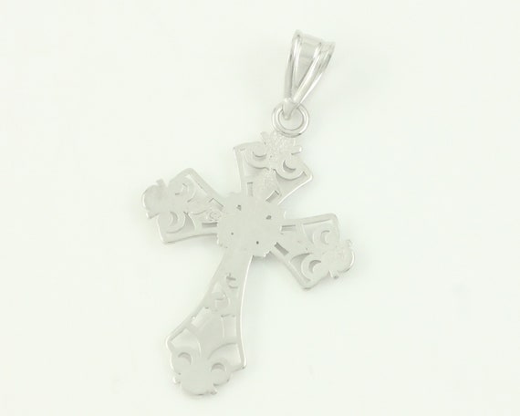 Vintage 14K White Gold Filigree Cross Necklace, 1… - image 4