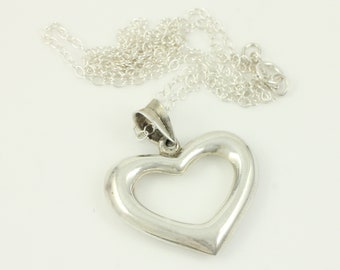 Vintage 925 Sterling Silver Open Heart Pendant Necklace, 925 Silver Puffy Heart Pendant, 925 Sterling Silver Heart Pin, Vintage Jewelry