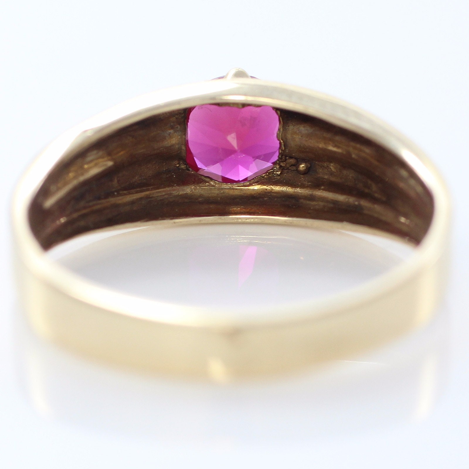 10K Created Red Spinel Ring - Yellow Gold Band Belcher-Set Pink Lab ...