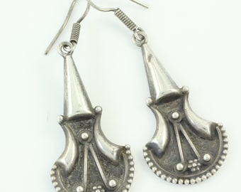 Vintage Sterling Silver Lotus Blossom Dangle Earrings, Large Vintage 925 Silver Bohemian Drop Earrings, Vintage Jewelry, Vintage Earrings