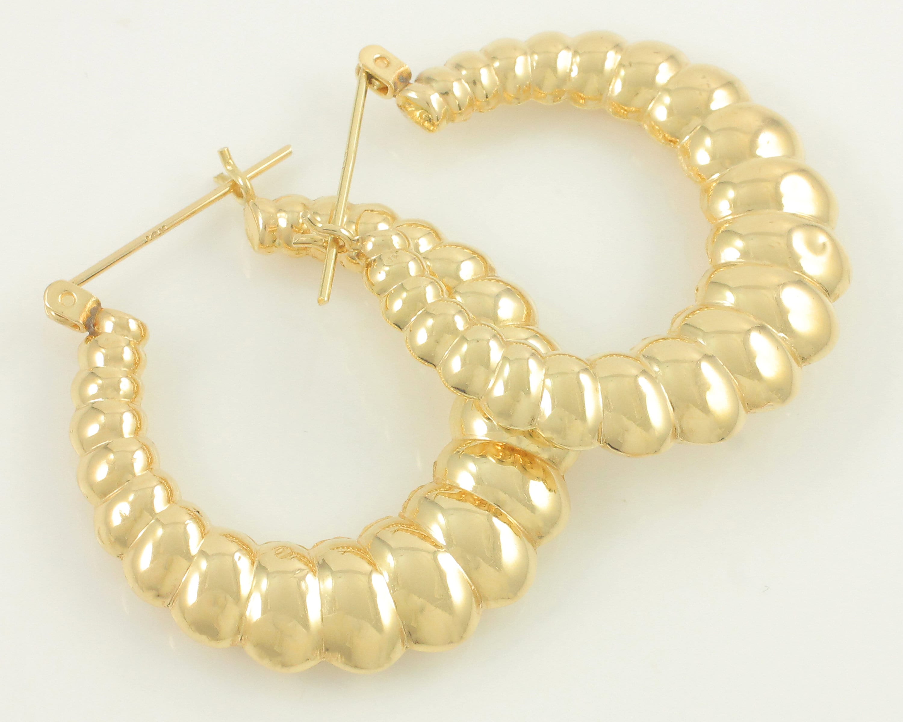 Large vintage 14k shrimp hoop earrings 14k yellow gold hoop earrings