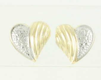 Vintage 14K Heart Stud Earrings, Vintage 1980s Yellow White Gold Heart Studs, Vintage 14K Heart Earrings, Mothers Day Gift, Vintage Jewelry