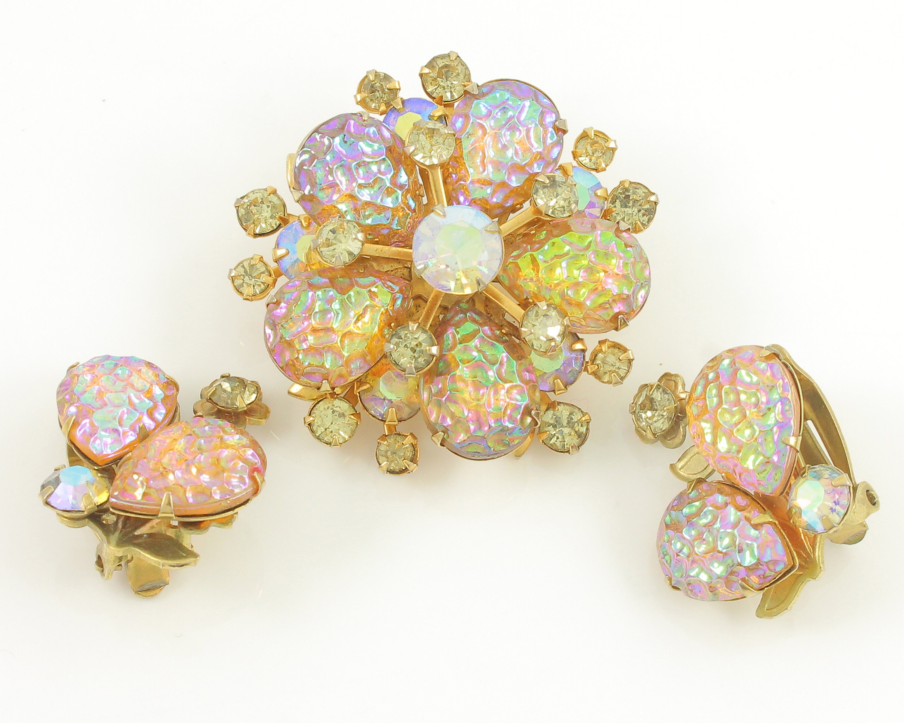 Vintage Beau Jewels Aurora Borealis Lava Rock Rhinestone Brooch