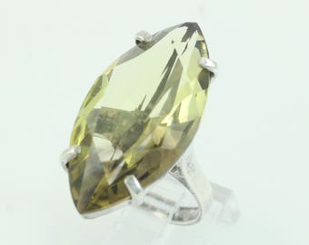 Vintage Large Marquise Citrine Sterling Silver Ring, Mid Century Mod 15 CT Citrine Sterling Ring, November Birthstone Ring, Vintage Jewelry