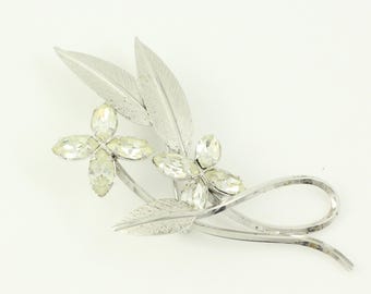 Vintage Art Sterling Rhinestone Flower Brooch, Mid Century Modern Sterling Silver Rhinestone Pin, 1950s 925 Sterling Pin, Vintage Jewelry