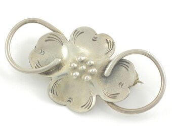 Silver Dogwood Blossom Scroll Pin - Vintage Sterling Hand Made Flower Brooch - 4.6 grams circa 1940 - Vintage Floral Jewelry