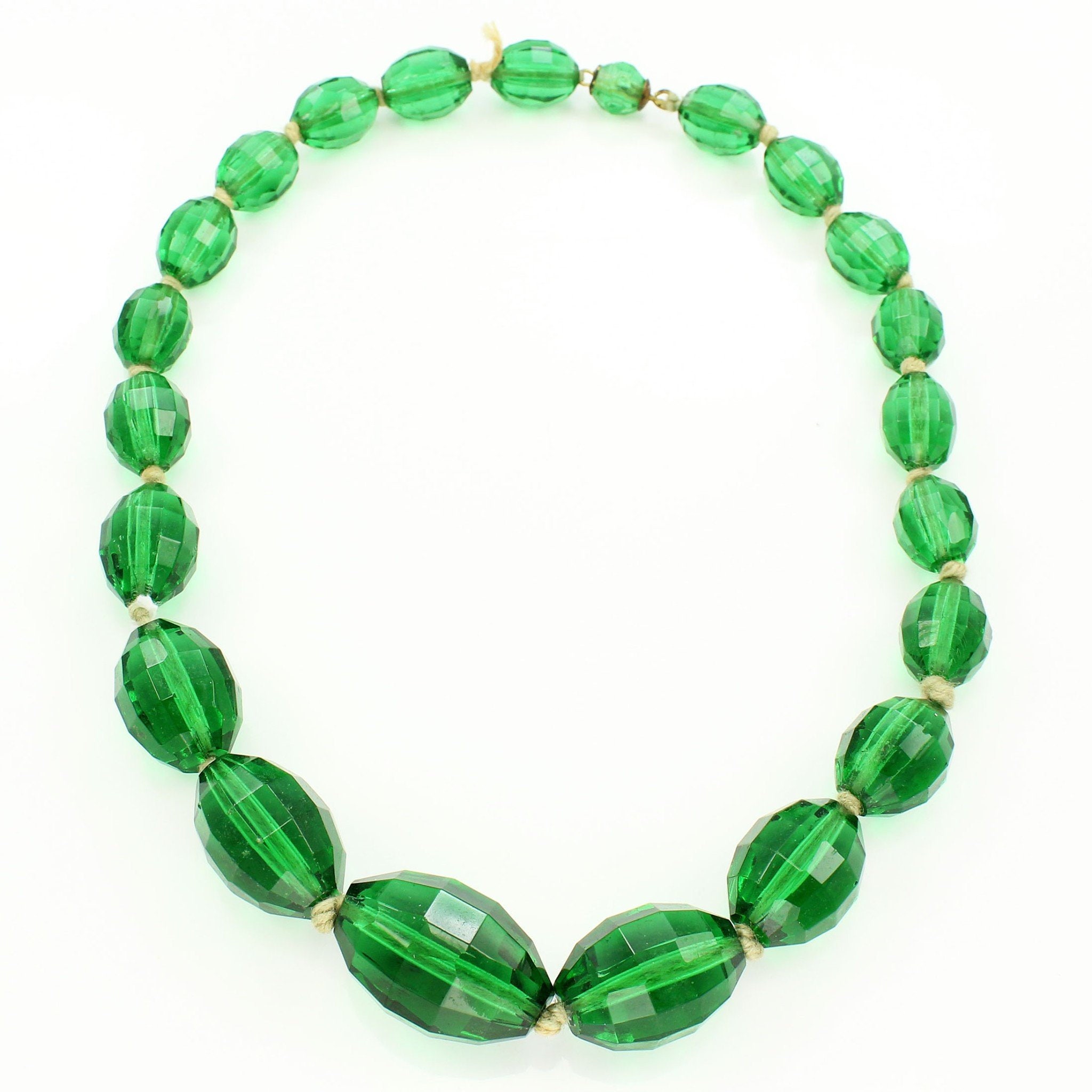 Art Deco Green Crystal Faceted Bead Graduated Necklace - Vintage Oval ...