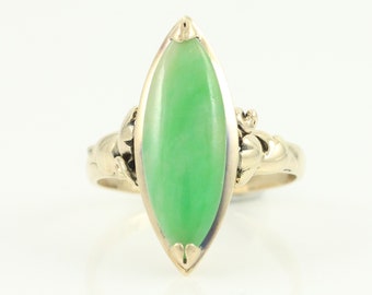 Vintage 14K Jade Ring, 14K Yellow Gold Marquise Jadeite Ring, 1920s Edwardian 14K Jade Ring, Antique 14K Jade Ring Size 3.25,Vintage Jewelry
