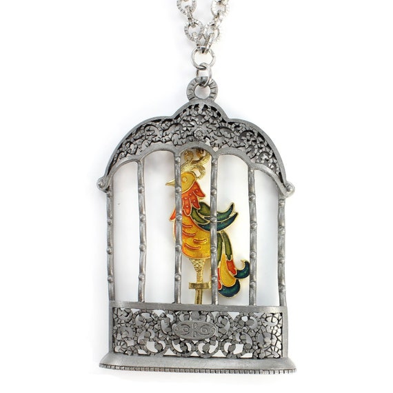 OLIVER BONAS Clarissa Glass Inlay Birdcage Pendant Necklace in Gold |  Endource