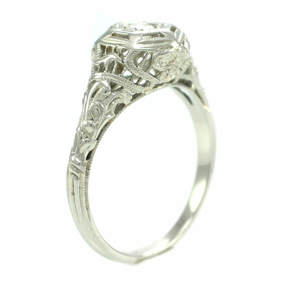 Vintage Engagement Ring, Vintage Art Deco 14K Whi… - image 6