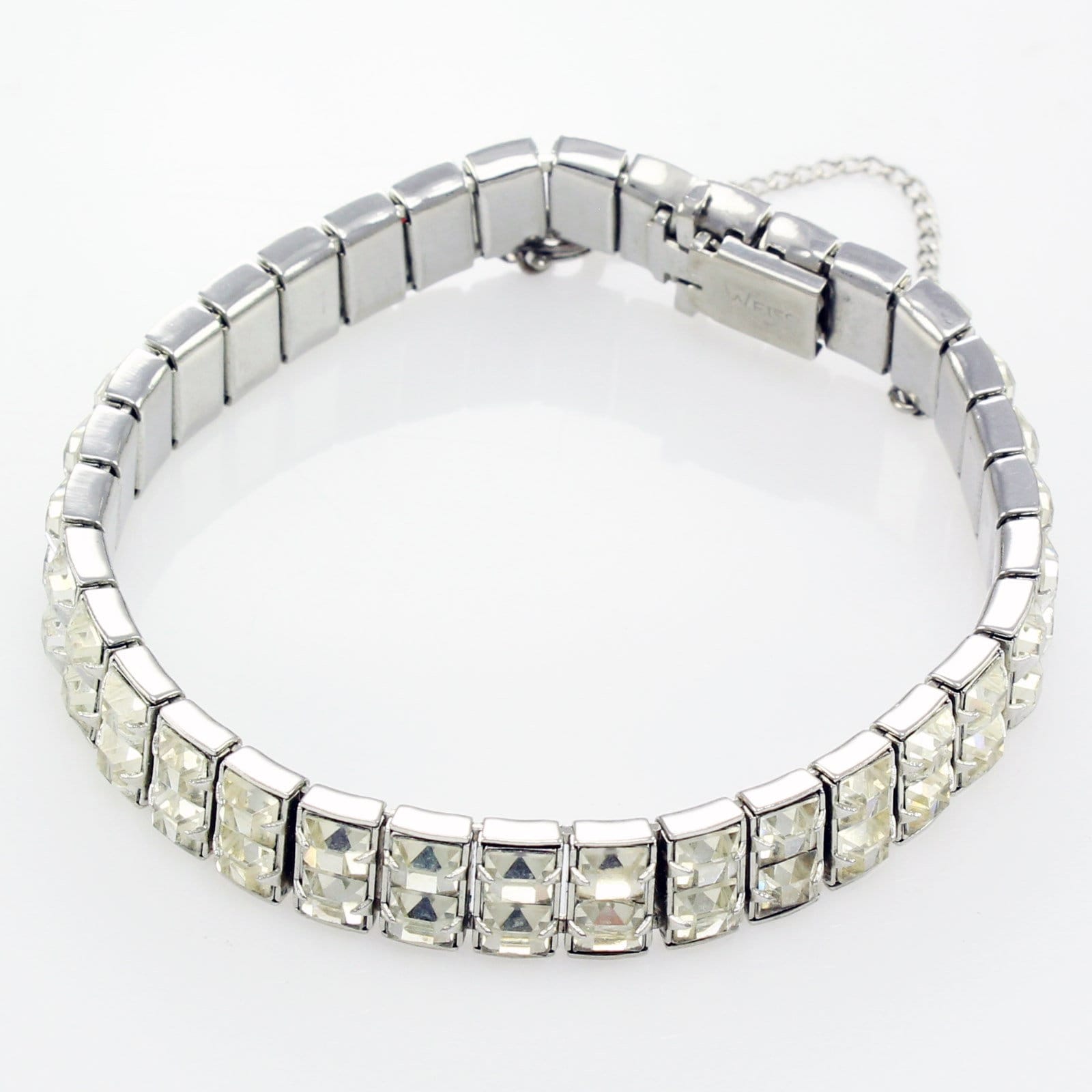 Large Clear Rhinestones Flexible Cuff Bracelet 1950s-60s