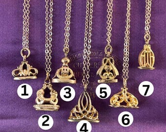 CHOICE of Antique Gold Filled Watch Fob on 20" Chain Necklace, Your Pick of Watch Fob Charm Necklaces, Gold Fill Watch Fob, Vintage Jewelry