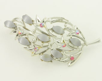 Vintage Gray Thermoset Plastic Pink Rhinestone Brooch, Vintage Rhinestone Pin, Mid Century Plastic Pin, Estate Jewelry, Vintage Jewelry