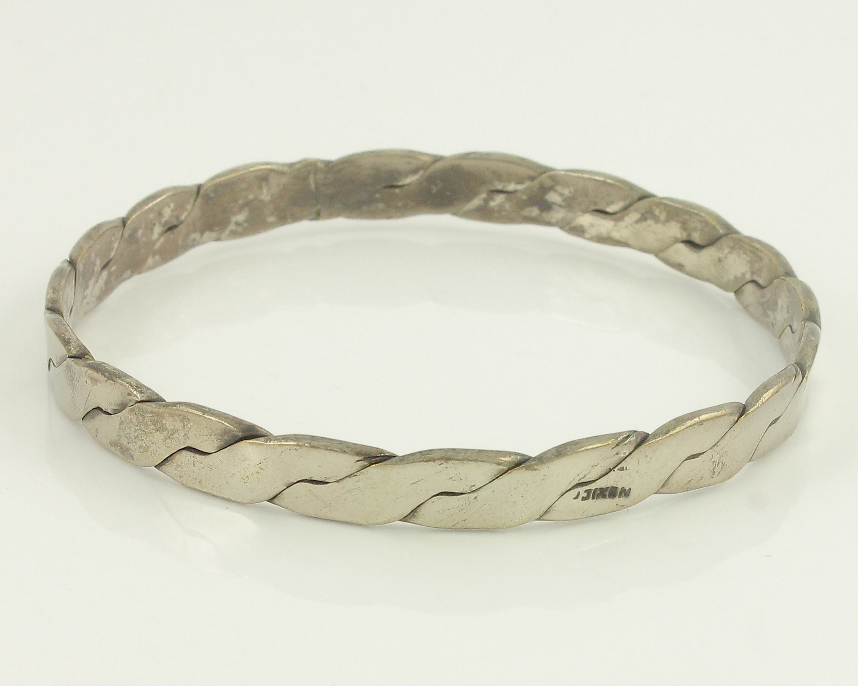 Vintage Mexican Sterling Twist Bangle, Mexico 925 Silver Flat Twist