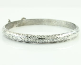 Vintage Sterling Engraved Hinged Bangle Bracelet, Vintage Sterling Silver Hinged Bracelet, 1970s 925 Hinged Bangle 9.2g, Vintage Jewelry