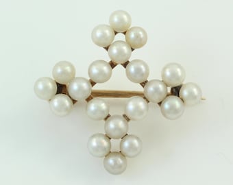 Antique 14K Cultured Pearl Lace Pin, Edwardian 14K Cultured Akoya Pearl Dainty Brooch, Vintage 14K Gold Pearl Geometric Pin, Vintage Jewelry