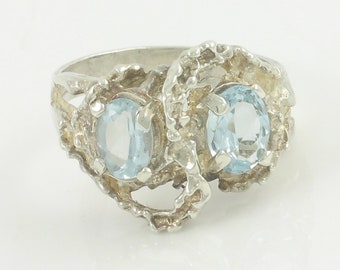 Modernist Silver Blue Topaz Ring, Organic Sterling Blue Topaz Ring, Vintage 925 Silver Blue Topaz Ring, Vintage Jewelry, Estate Jewelry