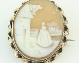 Antique Rebecca at the Well Cameo Brooch, Vintage Carved Shell Gold Filled Cameo Pin, Victorian 10K GF Shell Cameo Brooch, Vintage Jewelry