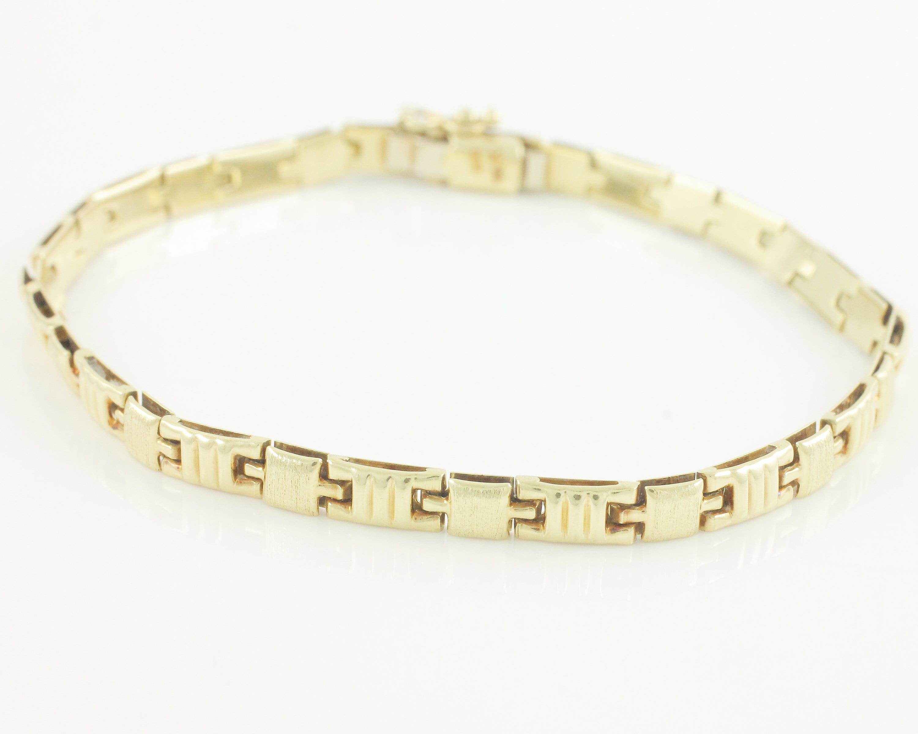14K Yellow Gold Fancy Square Link Bracelet 7 Straight Line Bracelet 6