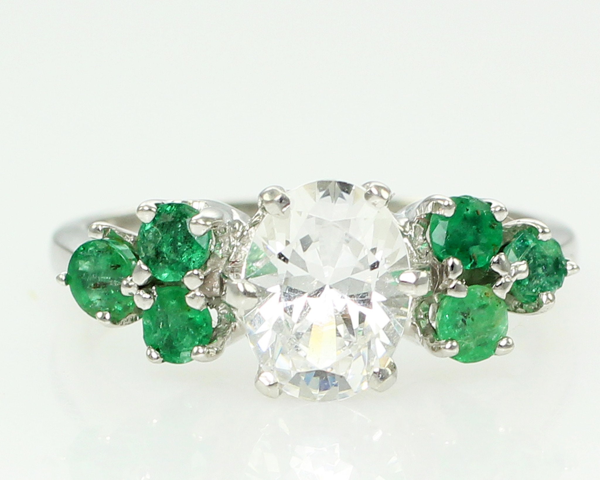 Vintage 14K White Gold YAG Lab Created Emerald Engagement Ring ...