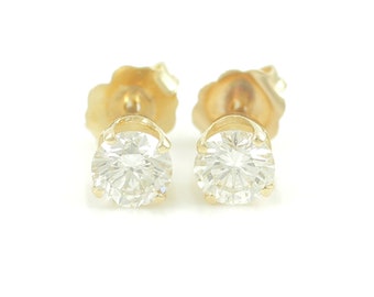 Vintage 1 CT Diamond Solitaire Stud Earrings, Natural Diamond Stud Earrings 14K Gold, April Birthstone, Vintage Jewelry, Estate Jewelry