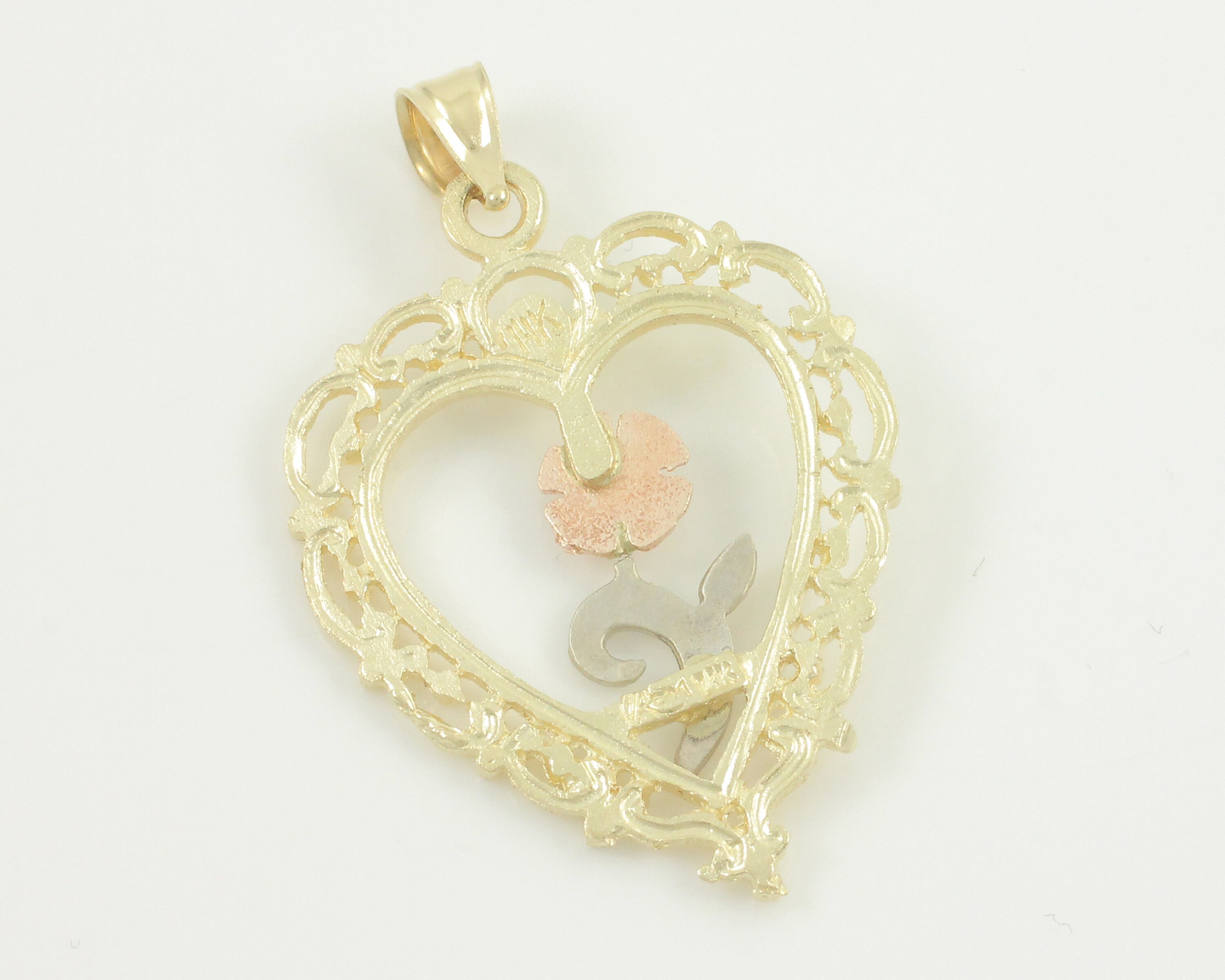 1960's Style Large Flat Engravable Heart Pendant Medallion in 14 Karat Yellow, White or Rose Gold