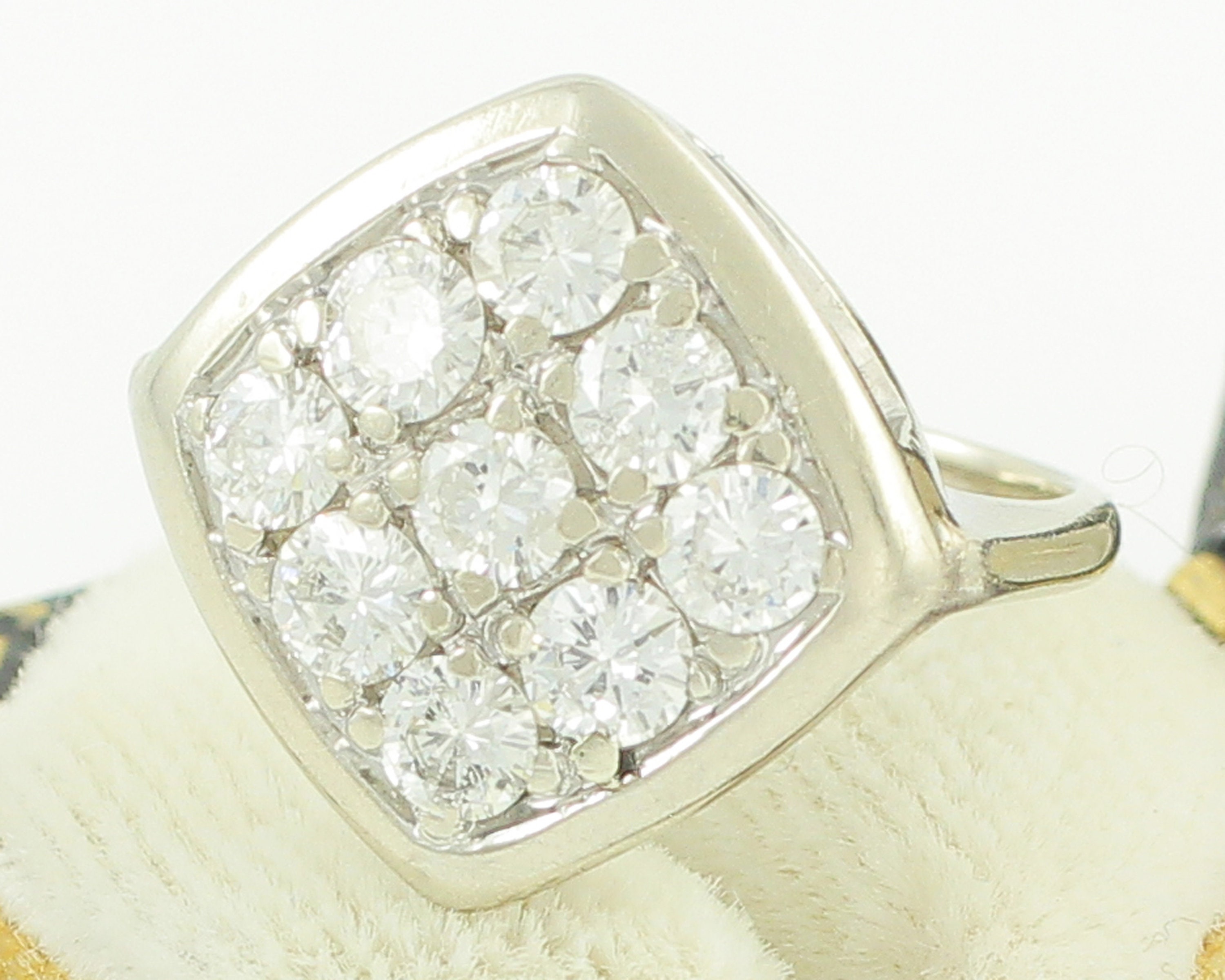 Vintage Diamond Cluster Ring 1.5 CT TW MidCentury 14K White Gold 9