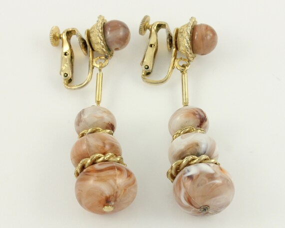 Vintage Coro Bead Dangle Earrings: 1960s Gold Ton… - image 4