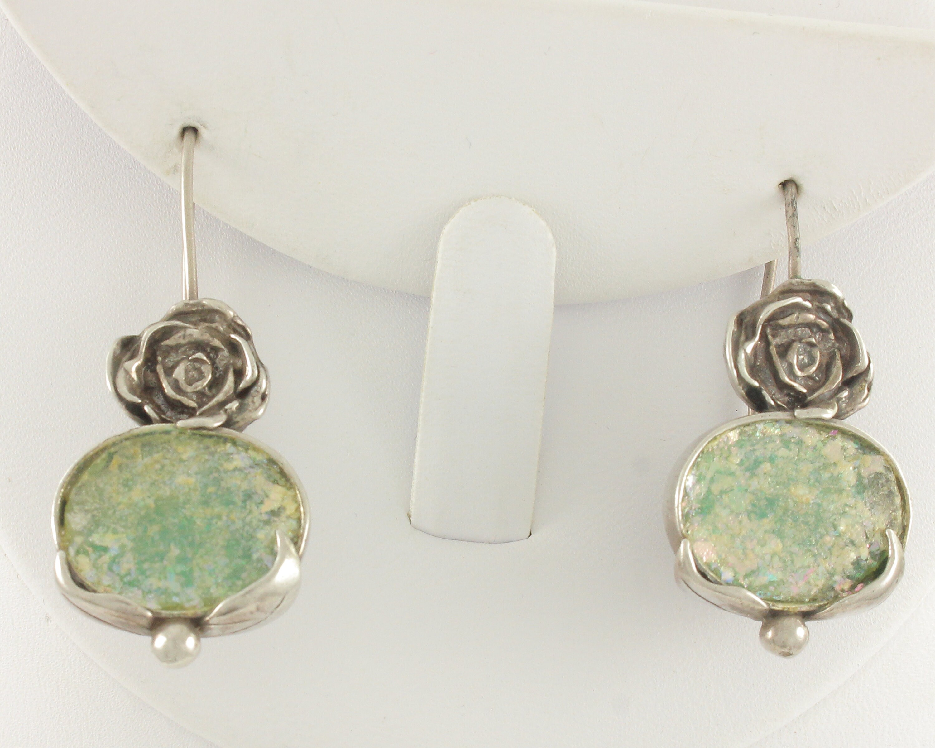 Vintage Roman Glass Sterling Silver Drop Earrings Luli Hammerstein