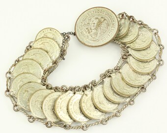 Vintage Mexican Coin Bracelet, Vintage Mid Century Coin Bracelet, Vintage Mexican Coin Souvenir Bracelet, Vintage Jewelry, Estate Jewelry