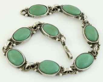 Vintage Mexican Sterling Bracelet with Turquoise Resin, Vintage 925 Silver Bracelet, Sterling Silver Mexico 7" Bracelet, Vintage Jewelry