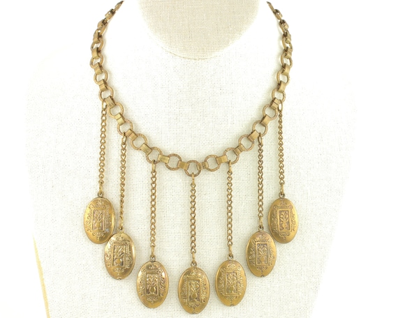 Art Deco Festoon Necklace with Oval Dangle Orname… - image 1