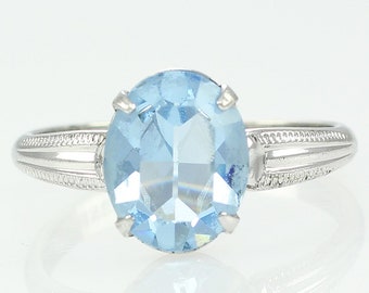 Vintage Sterling Lab Created Blue Spinel Ring, 925 Silver Clark & Coombs Lab Created Spinel Ring, 1940s Sterling Spinel Ring,Vintage Jewelry