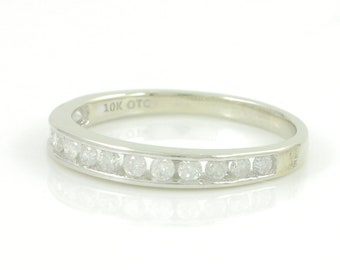 Vintage Channel Set Diamond .50 CT Wedding Ring 10K White Gold, .50 CT TW Eternity Band Size 9, 10K Diamond Stacker Ring, Vintage Jewelry