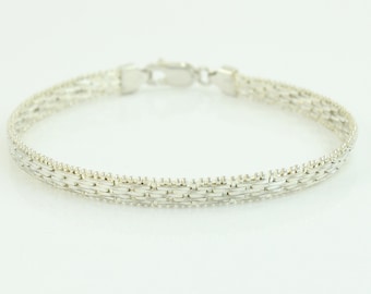 Vintage Sterling Silver Woven Riccio Bracelet, 1980s Heavy 925 Silver Chain Bracelet, Italian 925 Silver 7.5 inch 10.4 gr, Vintage Jewelry