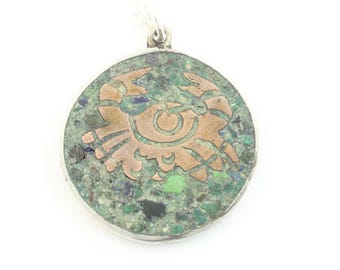 Vintage Cancer Crab Sterling Mosaico Necklace, Mid Century Modern Mexican 925 Silver Copper Zodiac Charm, Pre-Eagle Mexico, Vintage Jewelry