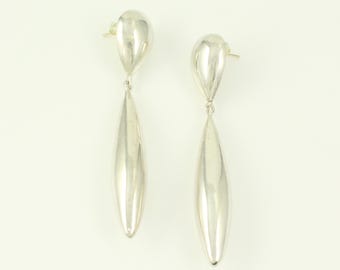 Vintage Bayanihan Sterling Silver Torpedo Drop Earrings, 1980s Modernist 925 Silver Oversized Earrings, Vintage Earrings, Vintage Jewelry